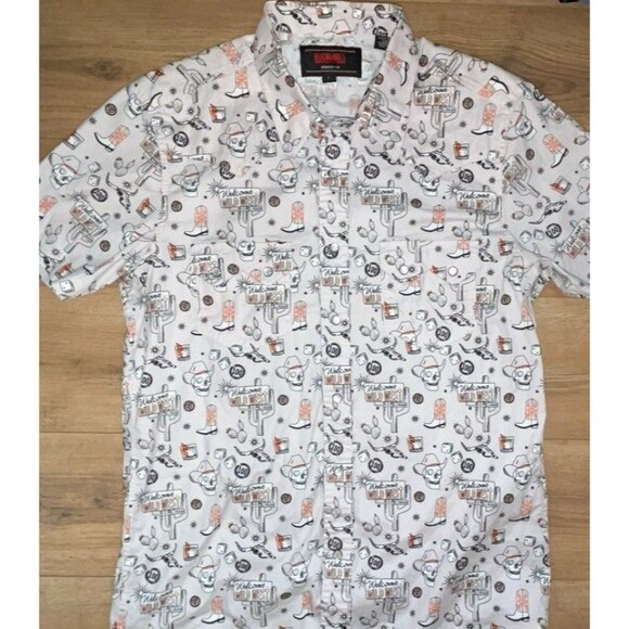 Men’s Rock & Roll Skeleton Wild West Western Pearl Button Down Shirt Large SS - Picture 2 of 7